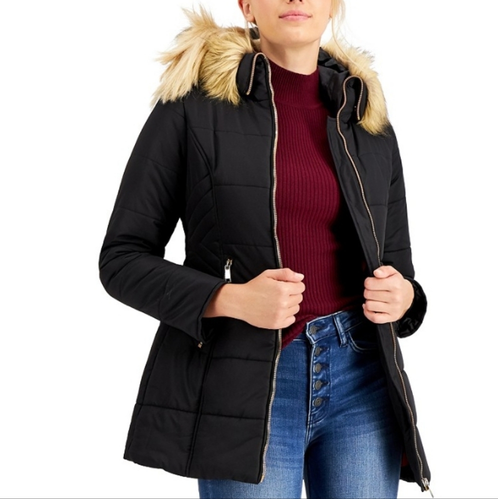 Faux Fur Hooded Black Jacket